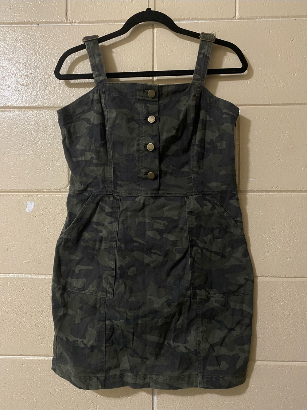 Tinseltown Olive Green Camo Strap Mini Dress